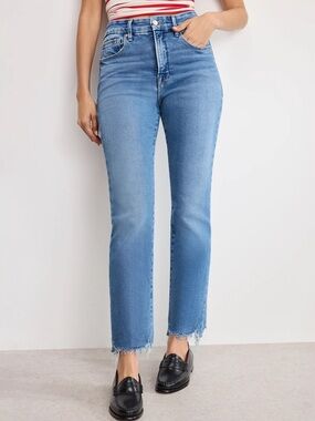 Good American Light Blue High-Rise Cropped Straight Jeans